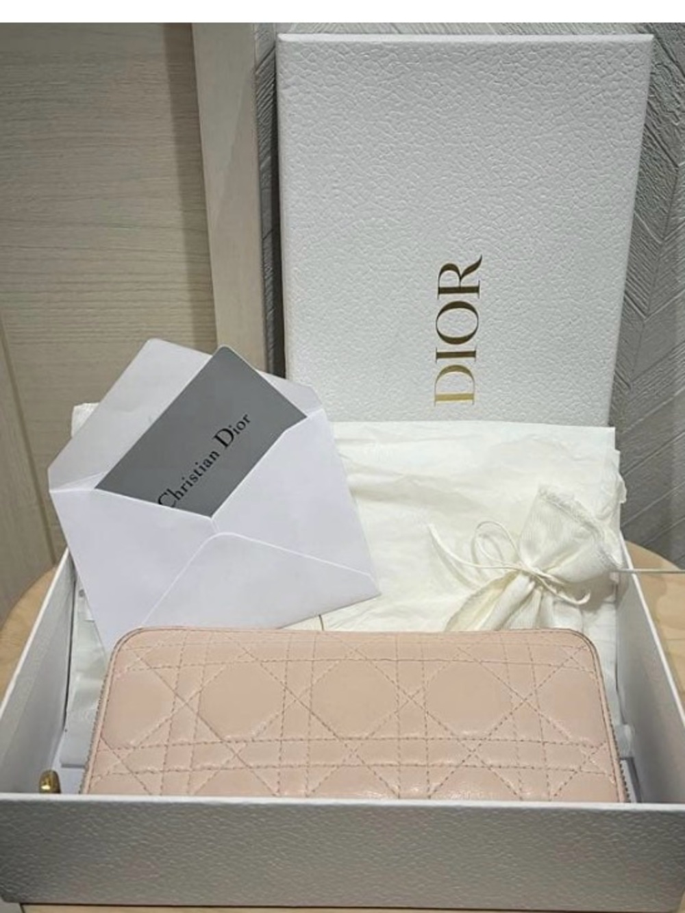 Christian Dior Cannage Lambskin Zip Around Wallet Blush Pink w/ Box & Dior charm